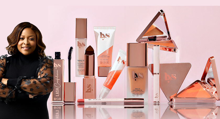 LYS Beauty's founder and CEO Tisha Thompson; the brand's collection.